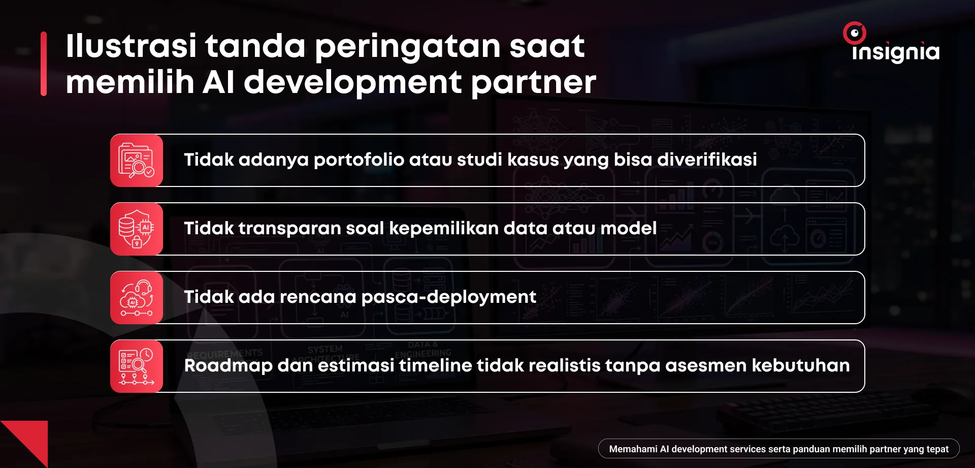 Ilustrasi tanda peringatan saat memilih AI development partner